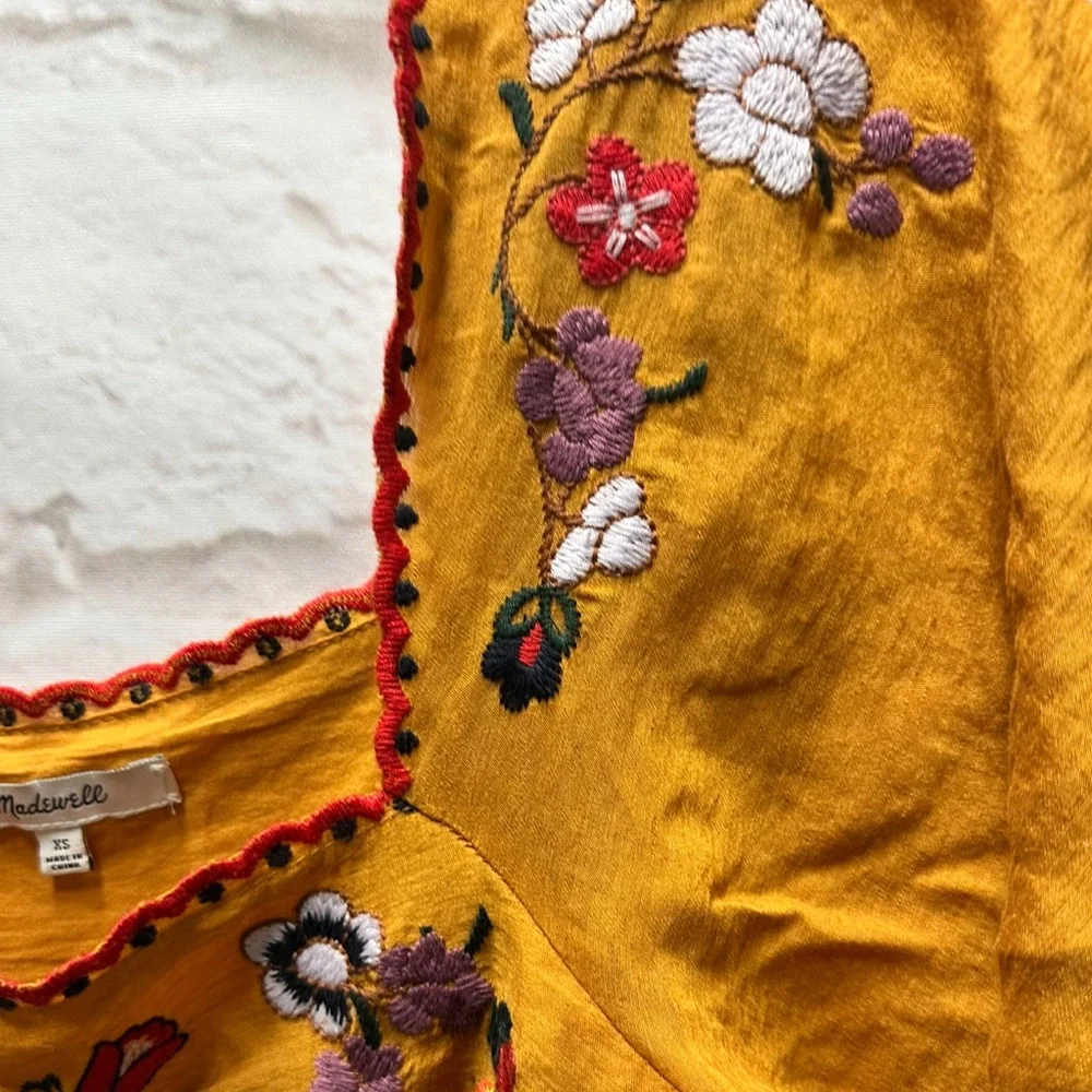 Madewell Embroidered‎ Square Neck Dress Mustard Yellow XS